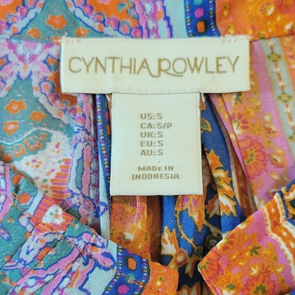 Cynthia Rowley Orange Patterned Tie Pleated Sleeveless Chiffon Blouse Size S - Picture 7 of 9
